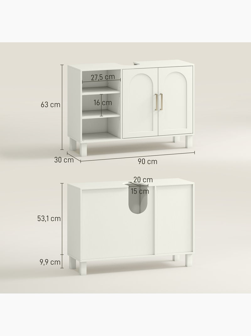Meuble sous vasque - 2 portes, étagère, 3 niches - crème Beige/Blanc - Kiabi