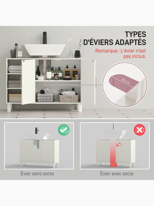 Meuble sous vasque - 2 portes, étagère, 3 niches - crème - Kiabi