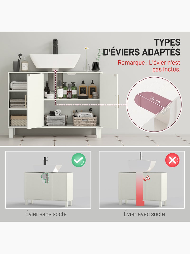 Meuble sous vasque - 2 portes, étagère, 3 niches - crème Beige/Blanc - Kiabi