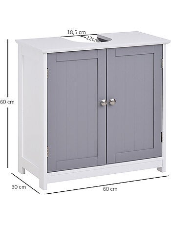 Meuble sous-vasque - placard 2 portes avec étagère - mdf gris blanc