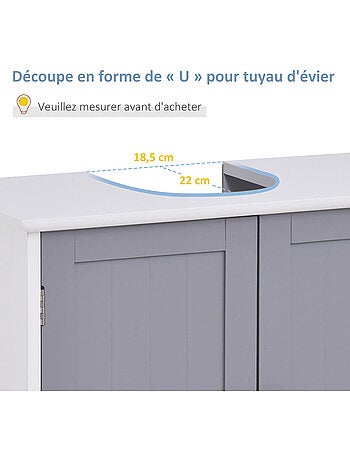 Meuble sous-vasque - placard 2 portes avec étagère - mdf gris blanc