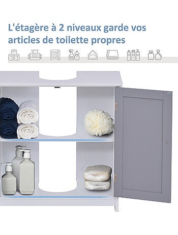 Meuble sous-vasque - placard 2 portes avec étagère - mdf gris blanc
