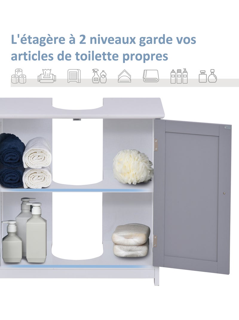 Meuble sous-vasque - placard 2 portes avec étagère - mdf gris blanc Gris - Kiabi