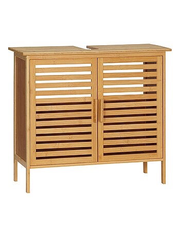 Meuble sous-vasque 2 portes à lattes bois de bambou verni