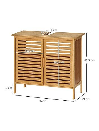 Meuble sous-vasque 2 portes à lattes bois de bambou verni