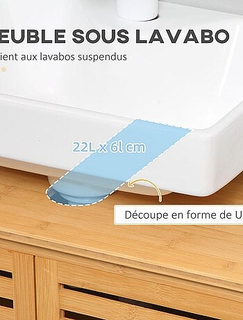 Meuble sous-vasque 2 portes à lattes bois de bambou verni