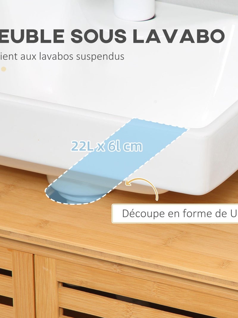 Meuble sous-vasque 2 portes à lattes bois de bambou verni Beige - Kiabi