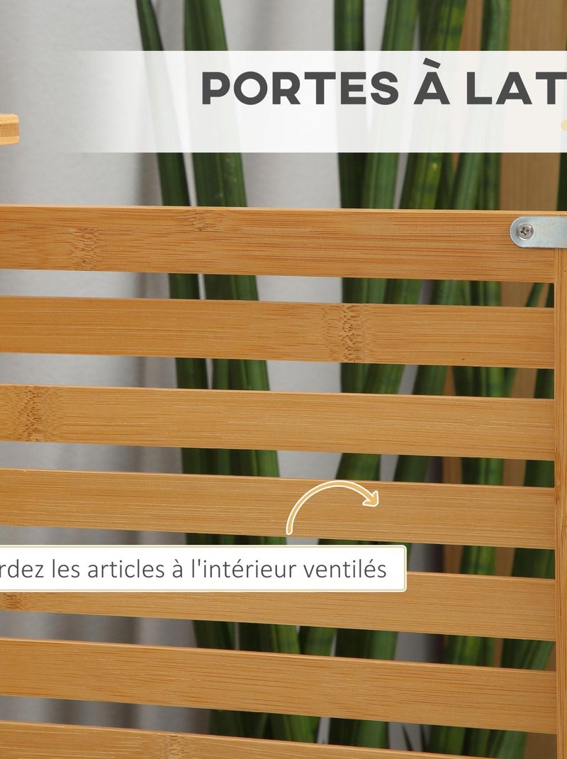 Meuble sous-vasque 2 portes à lattes bois de bambou verni Beige - Kiabi