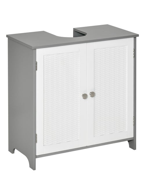 Meuble sous-vasque 2 portes aspect résine tressée blanc gris - Kiabi