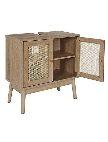 Meuble sous vasque 2 portes Bali en cannage - Marron