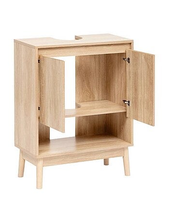 Meuble sous vasque 2 portes et 1 niche effet bois naturel ABANA - Beige