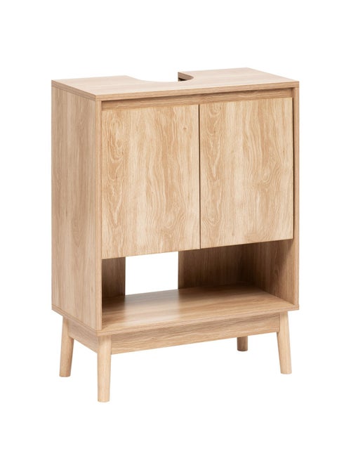 Meuble sous vasque 2 portes et 1 niche effet bois naturel ABANA - Beige - Kiabi