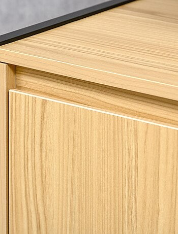 Meuble sous-vasque 2 portes étagère acier aspect bois clair