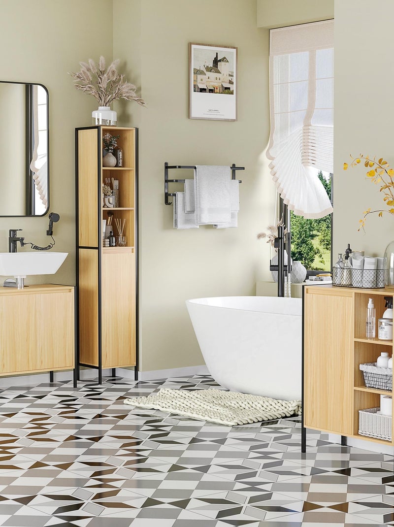Meuble sous-vasque 2 portes étagère acier aspect bois clair Beige - Kiabi