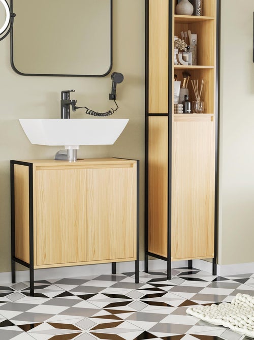 Meuble sous-vasque 2 portes étagère acier aspect bois clair - Kiabi