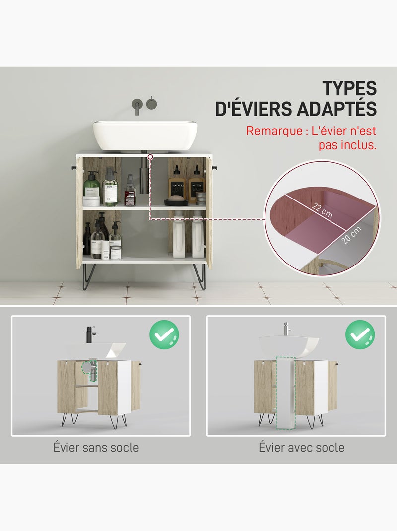 Meuble sous-vasque 2 portes étagère acier noir aspect bois clair blanc Beige - Kiabi