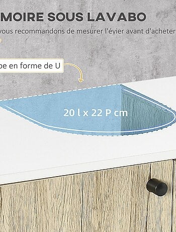 Meuble sous-vasque 2 portes étagère acier noir aspect chêne clair blanc