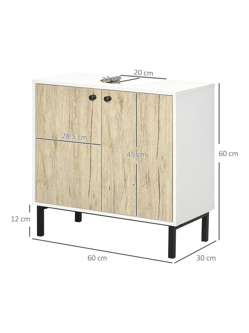 Meuble sous-vasque 2 portes étagère acier noir aspect chêne clair blanc Beige - Kiabi