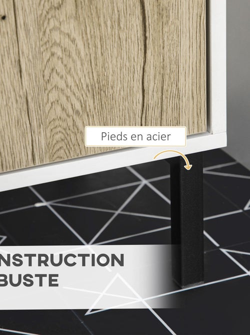 Meuble sous-vasque 2 portes étagère acier noir aspect chêne clair blanc - Kiabi