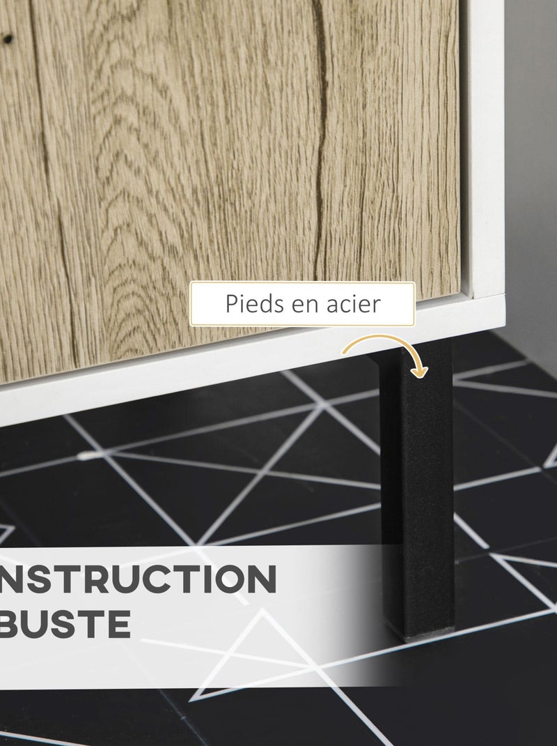 Meuble sous-vasque 2 portes étagère acier noir aspect chêne clair blanc Beige - Kiabi