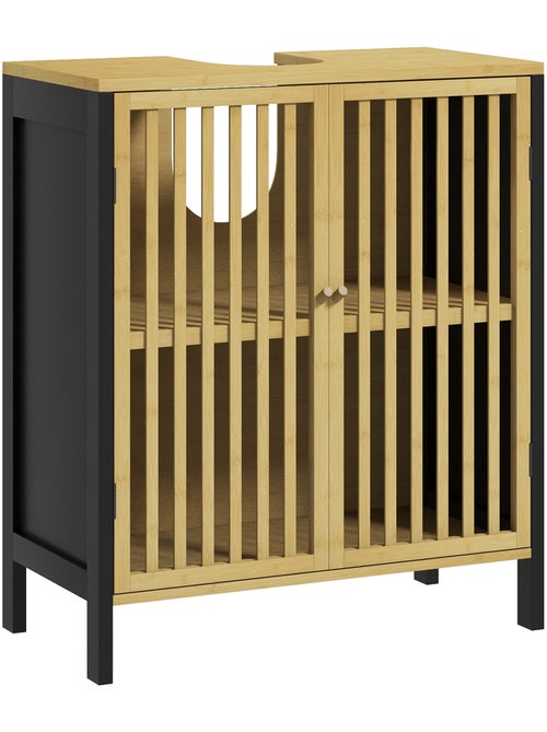 Meuble sous-vasque 2 portes étagère bambou verni mdf - Kiabi