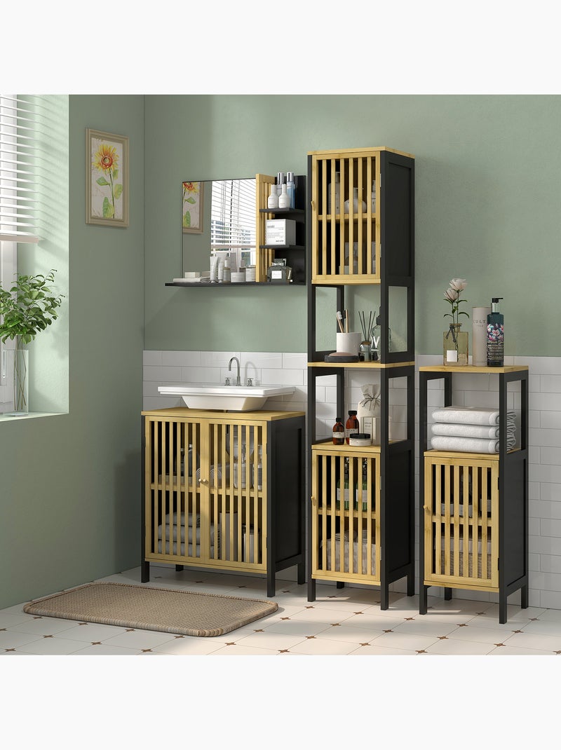 Meuble sous-vasque 2 portes étagère bambou verni mdf Noir - Kiabi