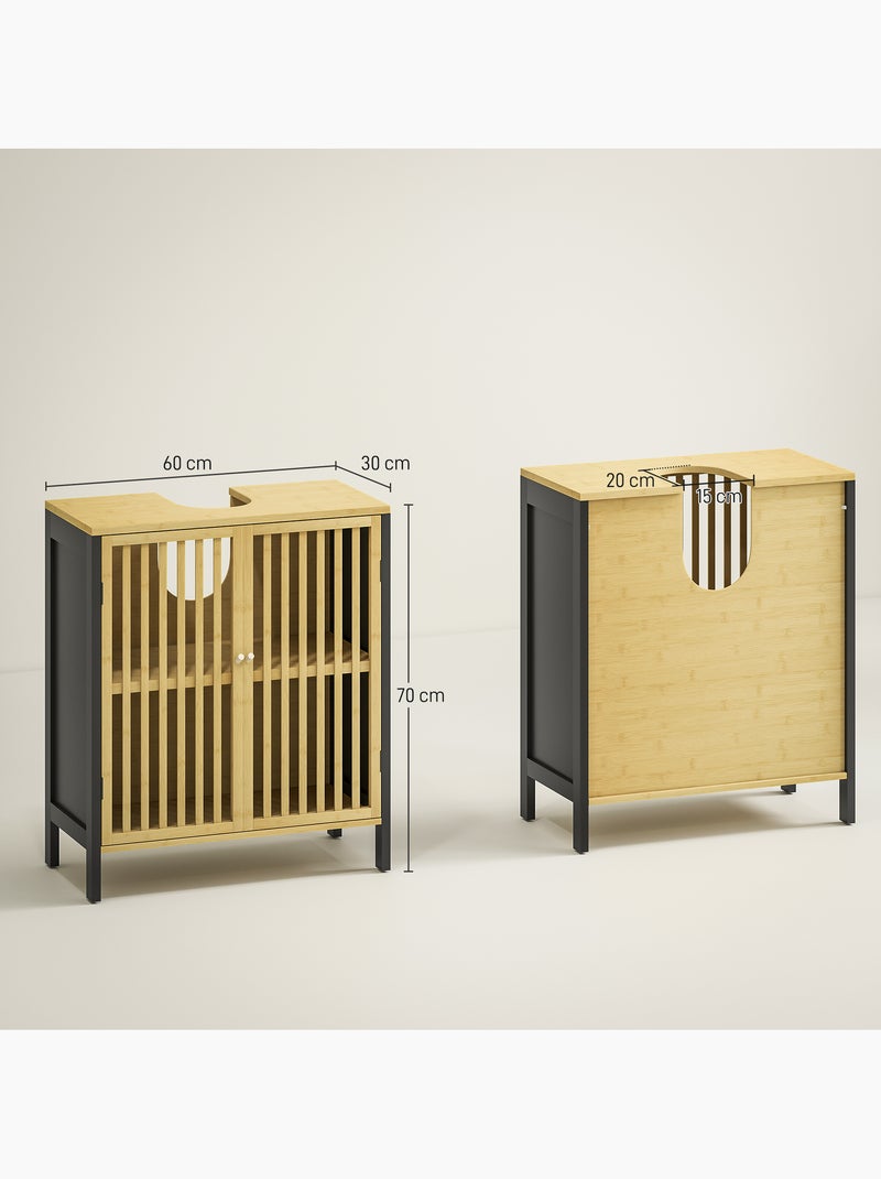 Meuble sous-vasque 2 portes étagère bambou verni mdf Noir - Kiabi
