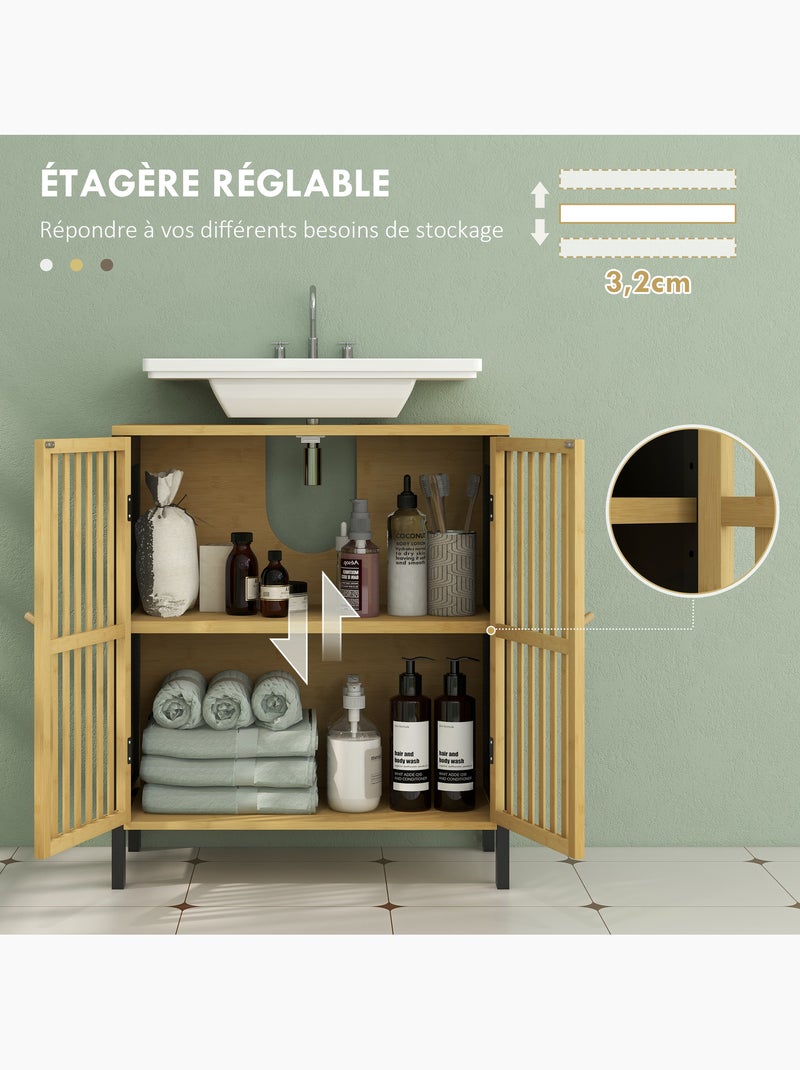 Meuble sous-vasque 2 portes étagère bambou verni mdf Noir - Kiabi