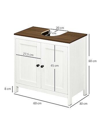 Meuble sous-vasque 2 portes étagère blanc aspect noyer