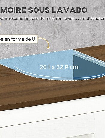 Meuble sous-vasque 2 portes étagère blanc aspect noyer