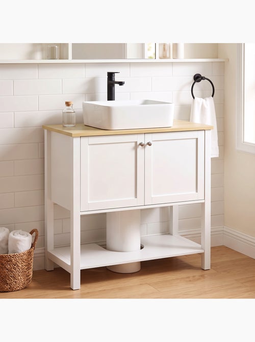 Meuble sous vasque 2 portes étagère blanc effet bois clair - Kiabi