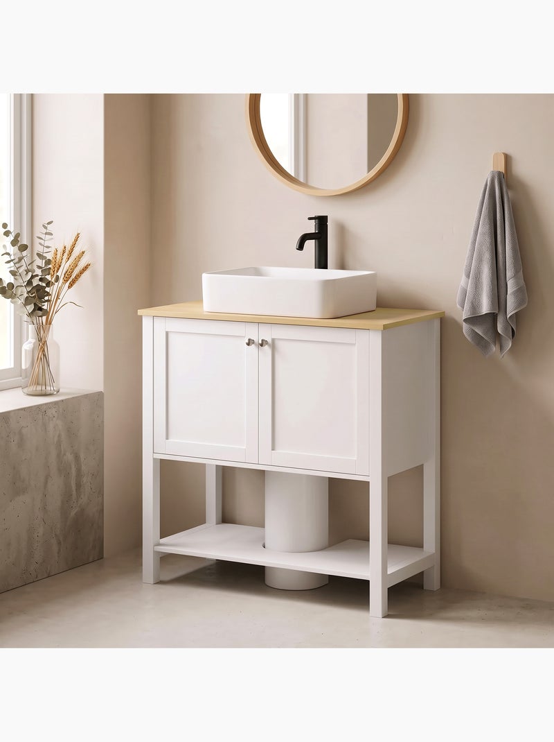 Meuble sous vasque 2 portes étagère blanc effet bois clair Blanc Blanc - Kiabi