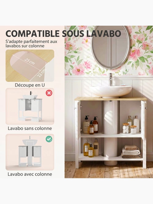 Meuble sous vasque 2 portes étagère blanc effet bois clair - Kiabi