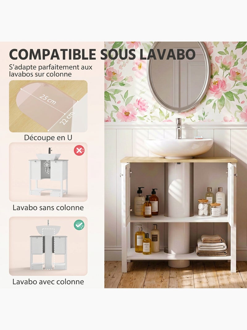 Meuble sous vasque 2 portes étagère blanc effet bois clair Blanc Blanc - Kiabi