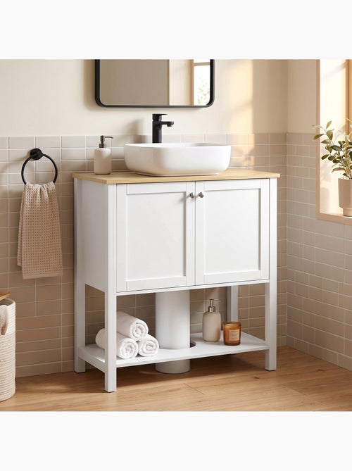 Meuble sous vasque 2 portes étagère blanc effet bois clair - Kiabi