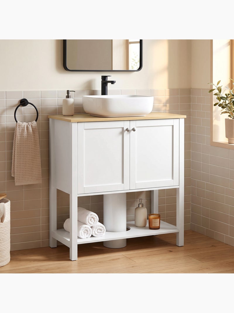Meuble sous vasque 2 portes étagère blanc effet bois clair Blanc Blanc - Kiabi