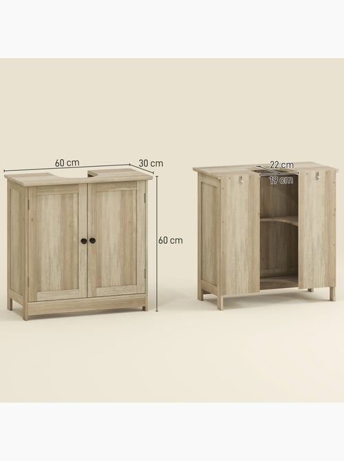 Meuble sous vasque 2 portes étagère effet bois clair - Kiabi