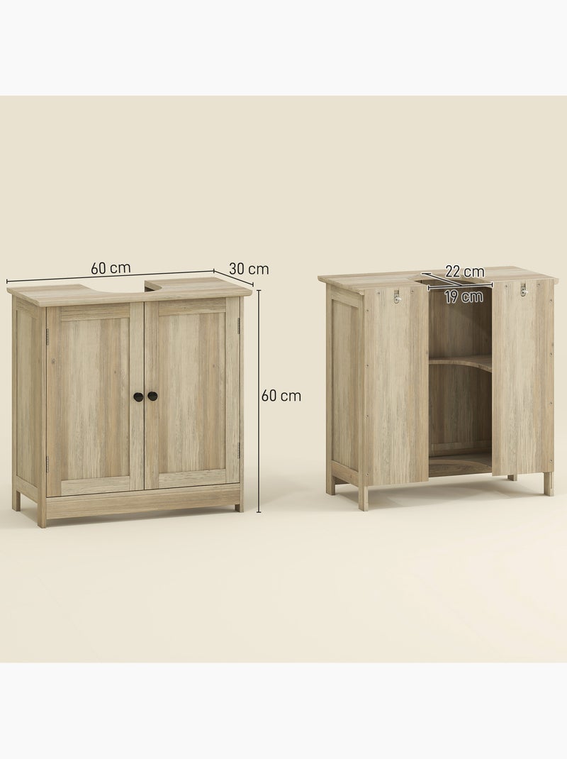 Meuble sous vasque 2 portes étagère effet bois clair Beige - Kiabi