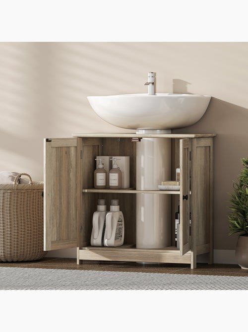 Meuble sous vasque 2 portes étagère effet bois clair - Kiabi