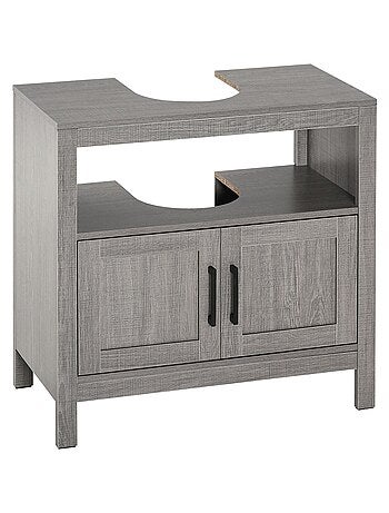 Meuble sous-vasque 2 portes niche aspect bois gris