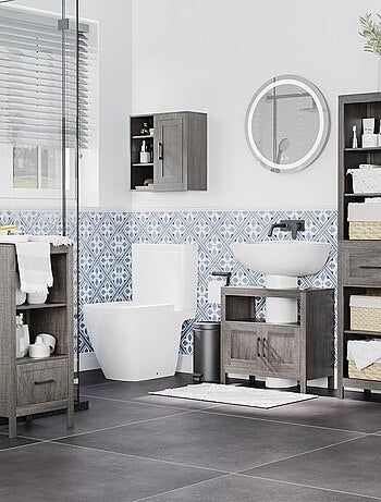 Meuble sous-vasque 2 portes niche aspect bois gris