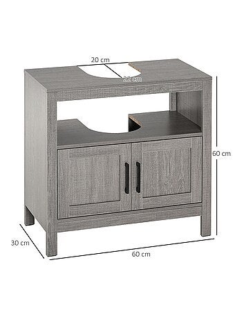 Meuble sous-vasque 2 portes niche aspect bois gris