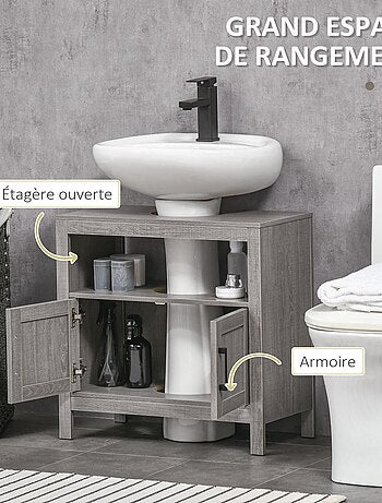 Meuble sous-vasque 2 portes niche aspect bois gris