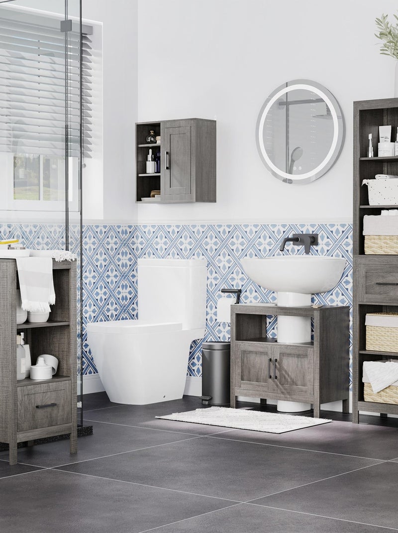 Meuble sous-vasque 2 portes niche aspect bois gris Gris - Kiabi