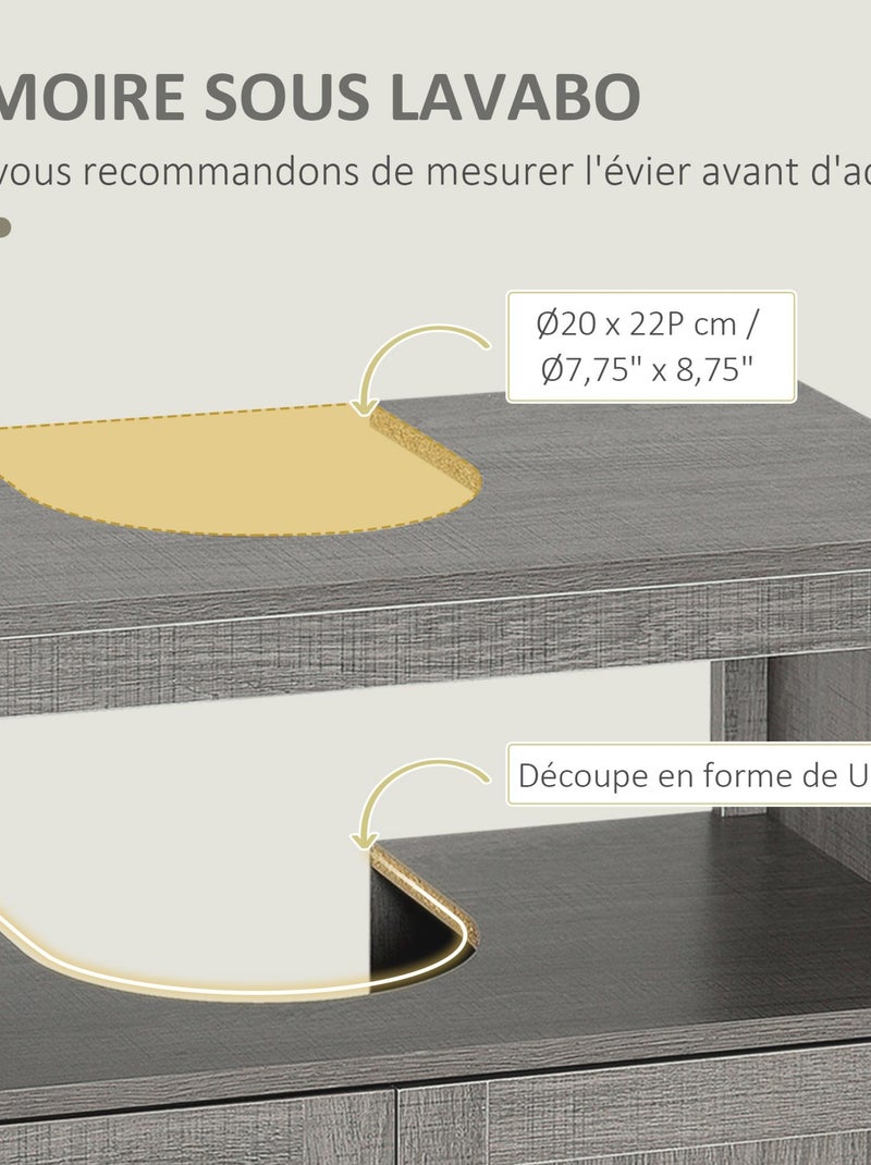 Meuble sous-vasque 2 portes niche aspect bois gris Gris - Kiabi