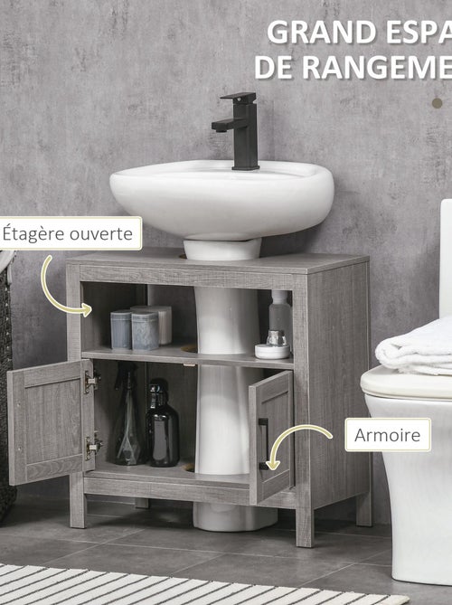 Meuble sous-vasque 2 portes niche aspect bois gris - Kiabi Meuble sous-vasque 2 portes niche aspect bois gris - Kiabi