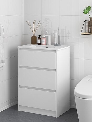 Meuble sous-vasque 2 tiroirs avec vasque blanc laqué