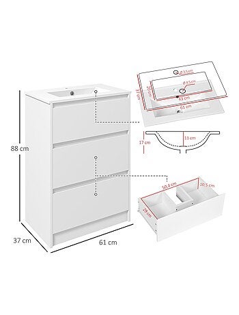 Meuble sous-vasque 2 tiroirs avec vasque blanc laqué