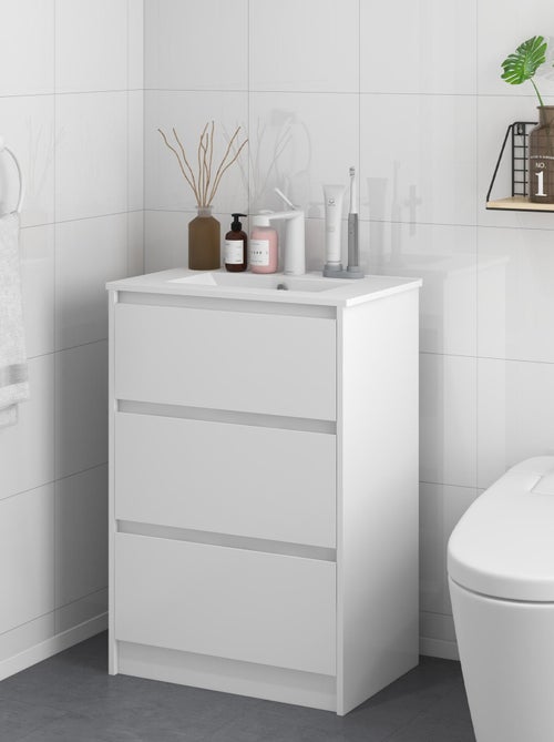 Meuble sous-vasque 2 tiroirs avec vasque blanc laqué - Kiabi