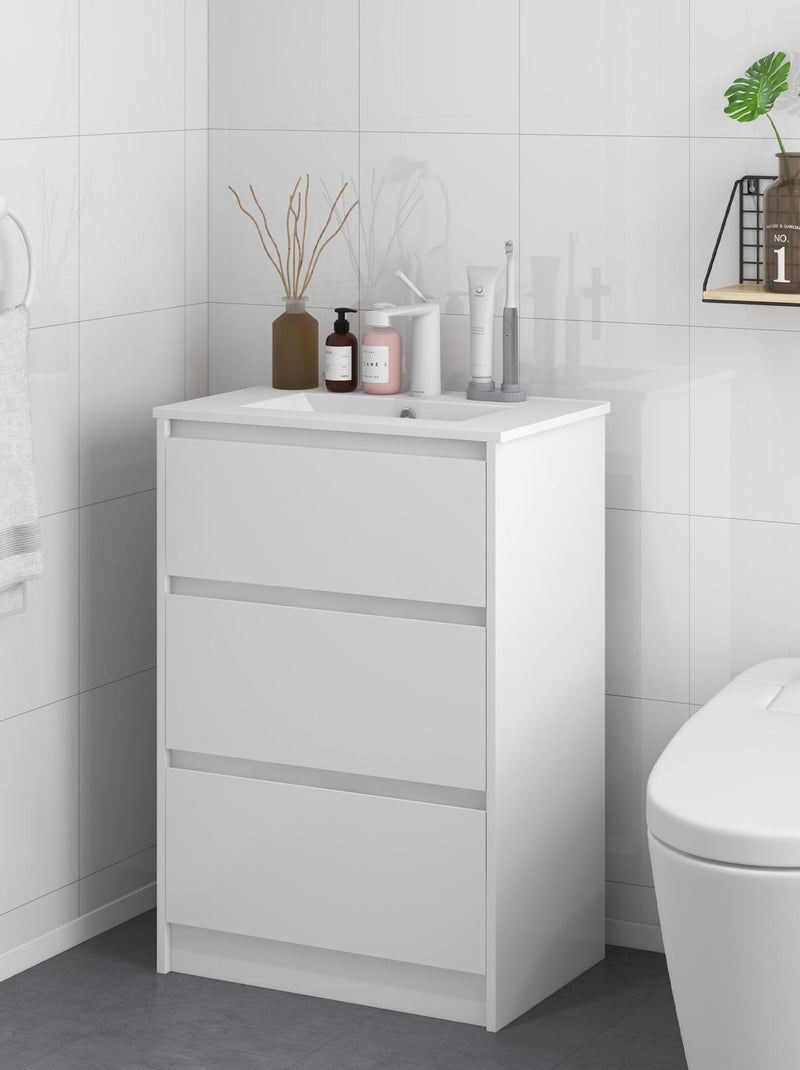 Meuble sous-vasque 2 tiroirs avec vasque blanc laqué Blanc Blanc - Kiabi